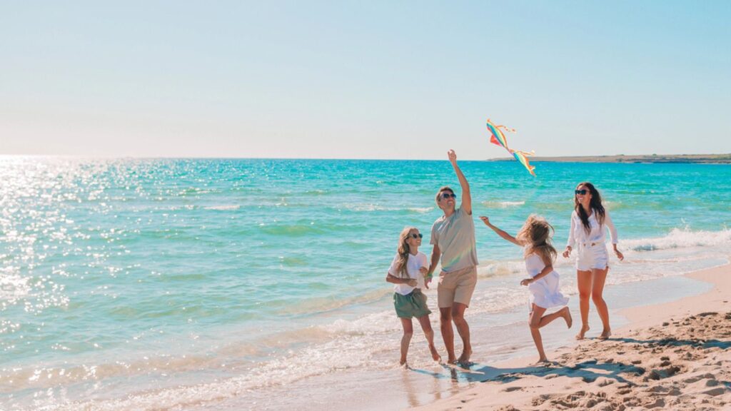 Young family on vacation have a lot of fun. Travel Concept