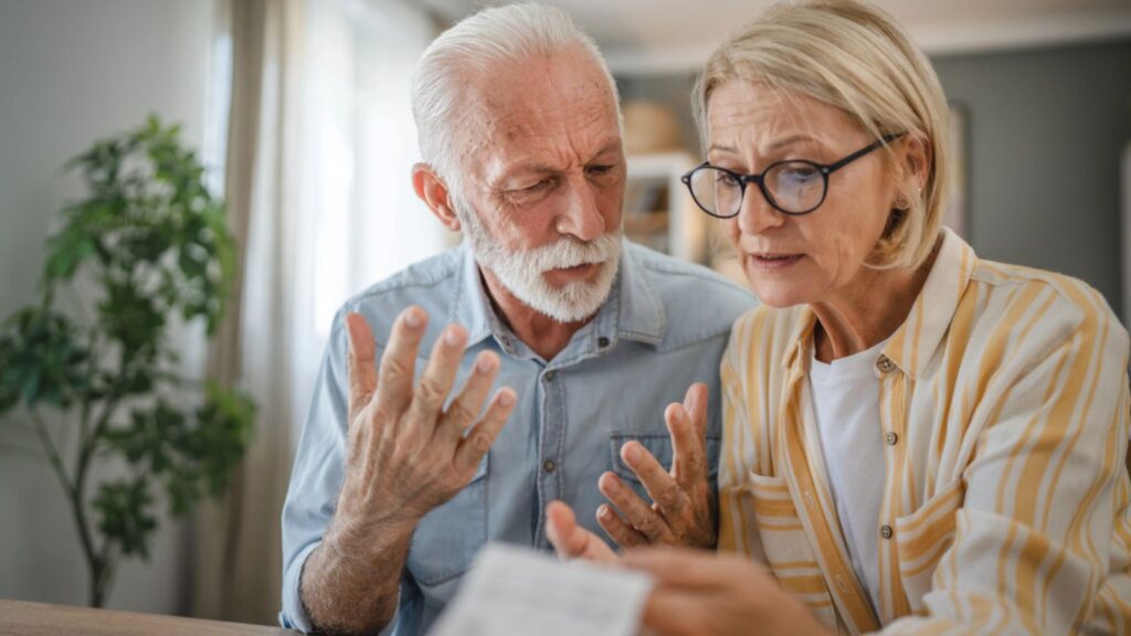 Stressed old married retired couple finance budget money. Financial, Money Concept.