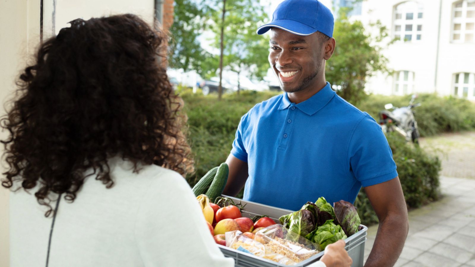 Smiling Woman Receiving Grocery Delivery At Home