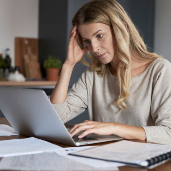Caucasian woman frustrated stressed with financial problems