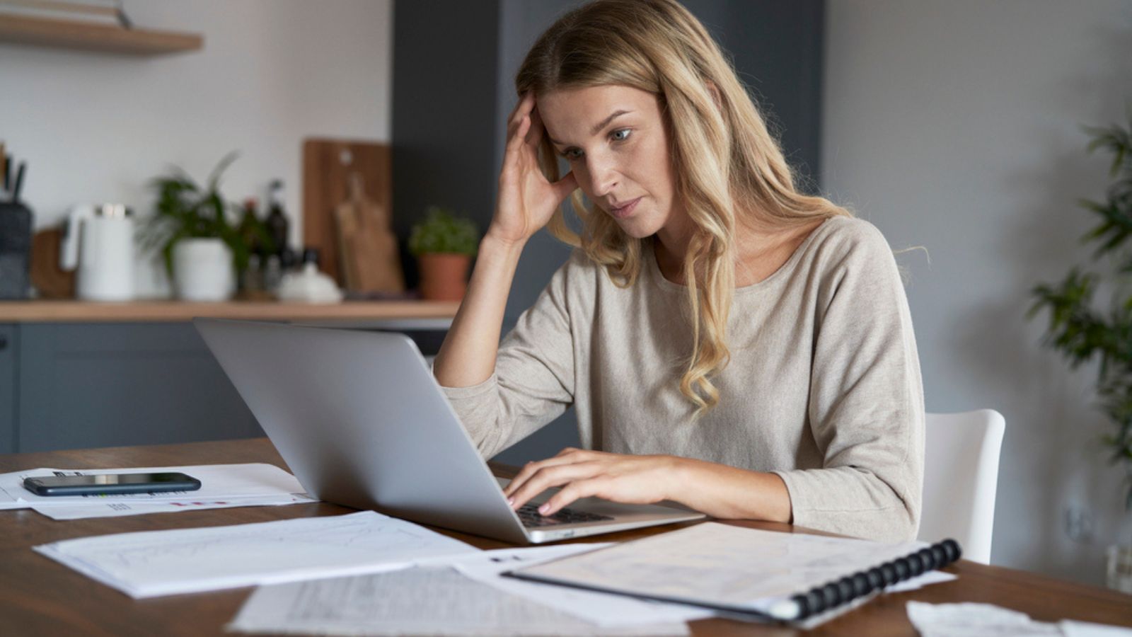 Caucasian woman frustrated stressed with financial problems
