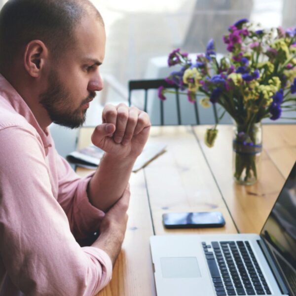 Male freelancer work on laptop computer
