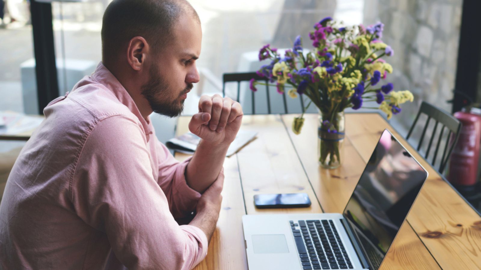 Male freelancer work on laptop computer